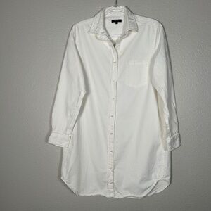 Quince size M distressed denim shirt dress off white long sleeve 100% cotton